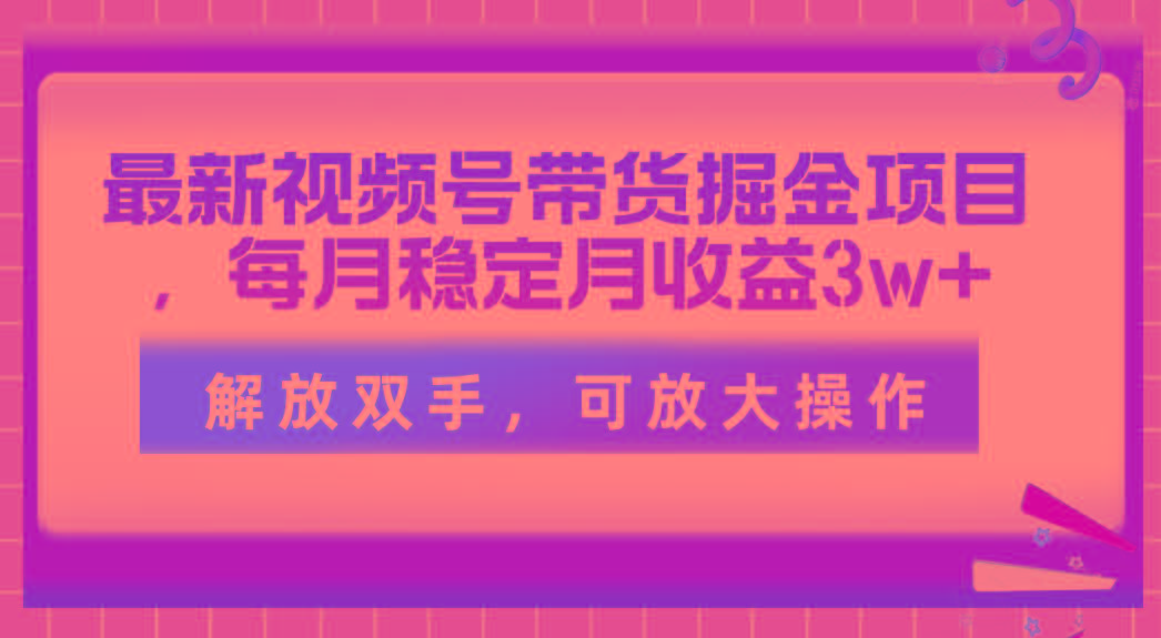 最新视频号带货掘金项目，每月稳定月收益3w+，解放双手，可放大操作-俗人圈网创