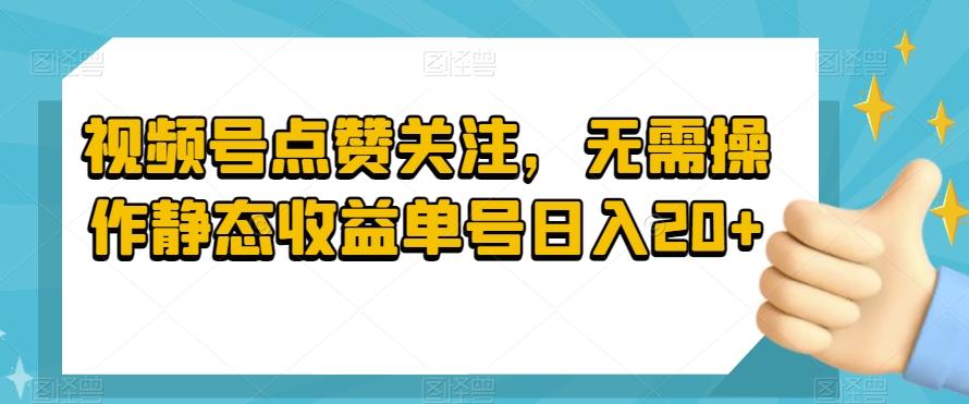 视频号点赞关注，无需操作静态收益单号日入20+-俗人圈网创