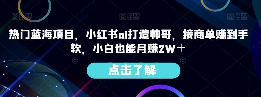 热门蓝海项目，小红书ai打造帅哥，接商单赚到手软，小白也能月赚2W＋-俗人圈网创