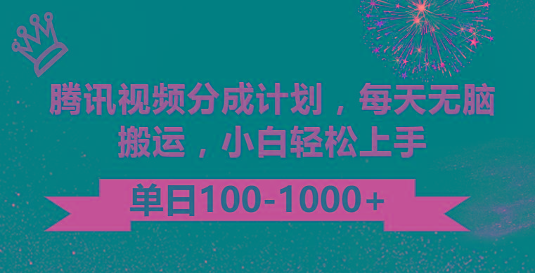 腾讯视频分成计划最新玩法，无脑搬运，日入100-1000-俗人圈网创