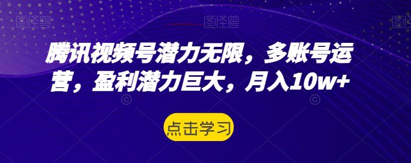 腾讯视频号潜力无限，多账号运营，盈利潜力巨大，月入10w+-俗人圈网创