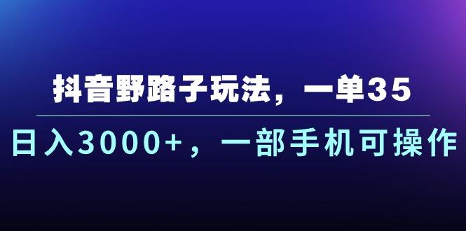 抖音野路子玩法，一单35.日入3000+，一部手机可操作-俗人圈网创