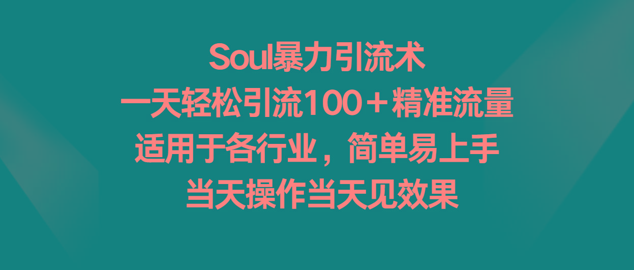 Soul暴力引流术，一天轻松引流100＋精准流量，适用于各行业，简单易上手！-俗人圈网创