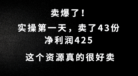 这个资源，需求很大，实操第一天卖了43份，净利润425【揭秘】-俗人圈网创