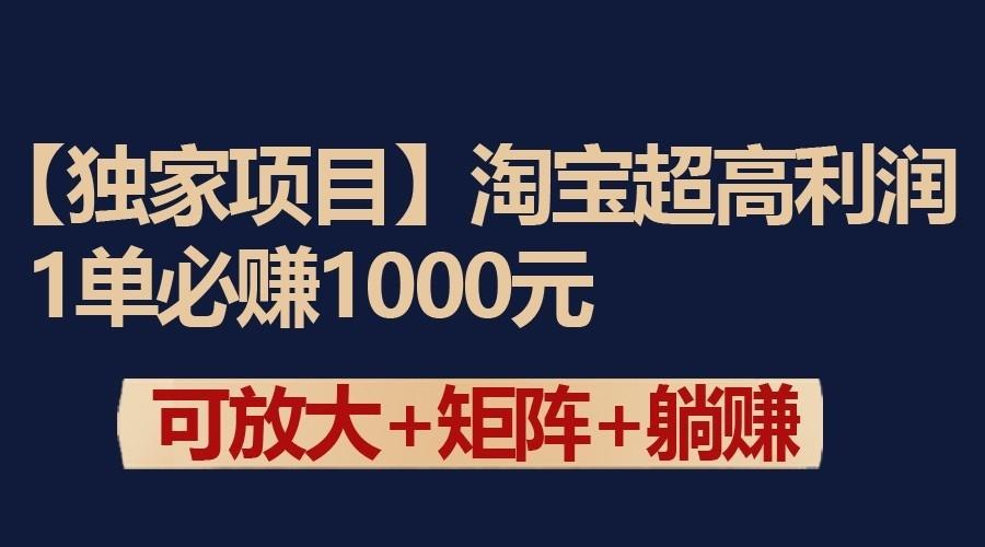 独家淘宝超高利润项目：1单必赚1000元，可放大可矩阵操作-俗人圈网创