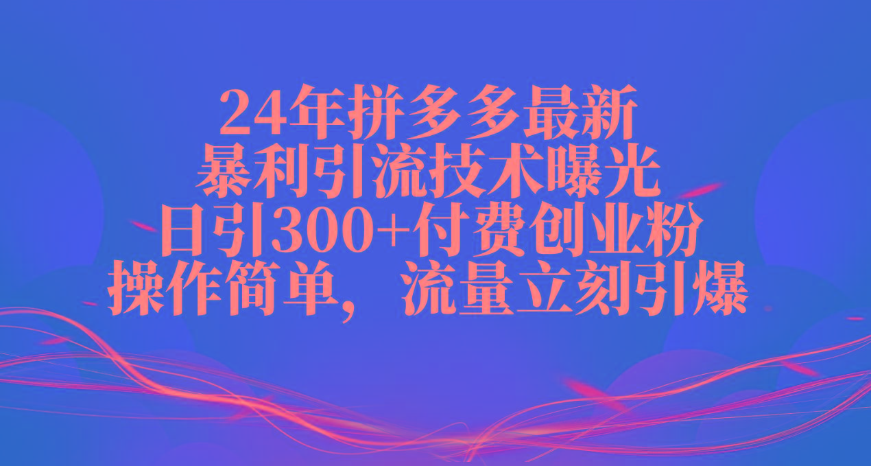 24年拼多多最新暴利引流技术曝光，日引300+付费创业粉，操作简单，流量…-俗人圈网创