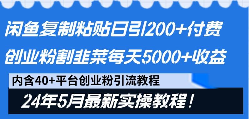 闲鱼复制粘贴日引200+付费创业粉，24年5月最新方法！割韭菜日稳定5000+收益-俗人圈网创
