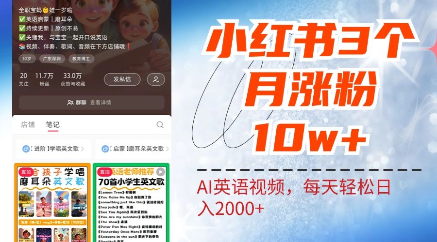 小红书三个月涨粉10W，AI英语视频0成本制作，每天轻松日入2000+-俗人圈网创
