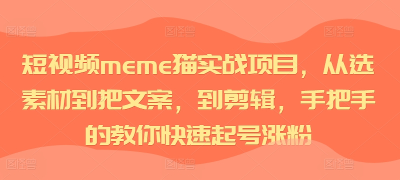 短视频meme猫实战项目，从选素材到把文案，到剪辑，手把手的教你快速起号涨粉-俗人圈网创