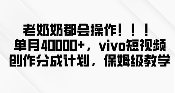 老奶奶都会操作，新平台无脑操作，单月40000+，vivo短视频创作分成计划【揭秘】-俗人圈网创