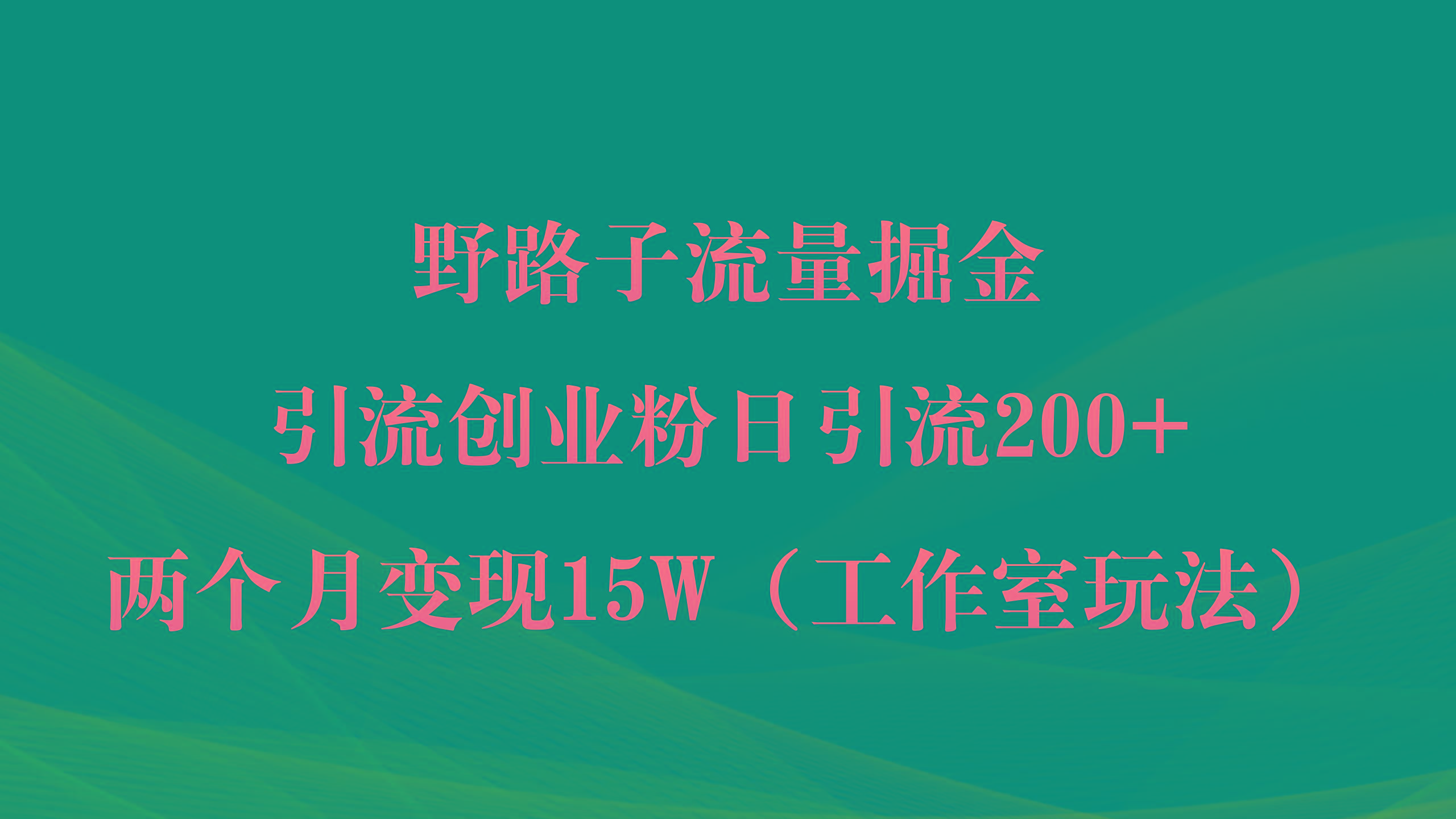 (9513期)野路子流量掘金，引流创业粉日引流200+，两个月变现15W(工作室玩法))-俗人圈网创