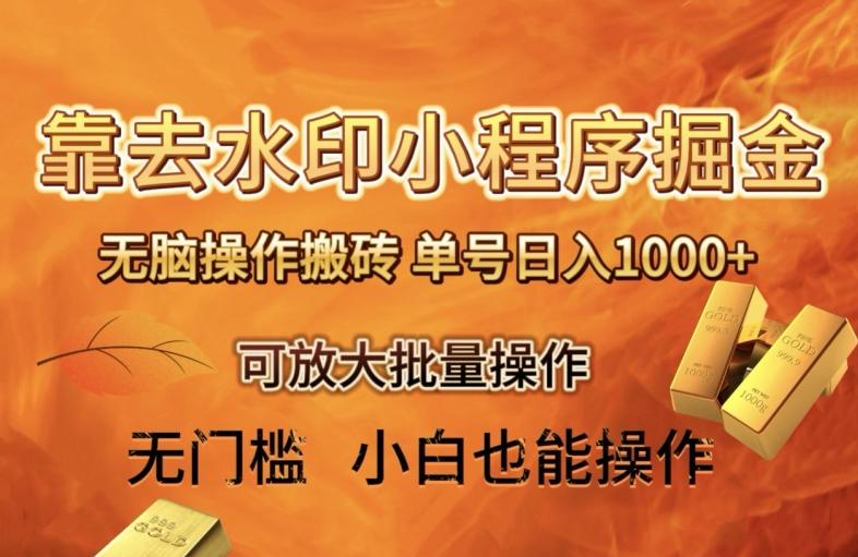 靠去水印小程序无脑操作搬砖，单号日入1000+保姆级教程可放大批量操作【揭秘】-俗人圈网创