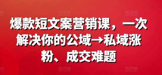 爆款短文案营销课,一次解决你的公域→私域涨粉、成交难题-俗人圈网创