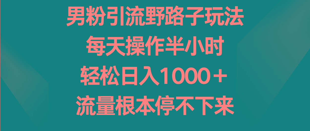 男粉引流野路子玩法,每天操作半小时轻松日入1000+,流量根本停不下来-俗人圈网创