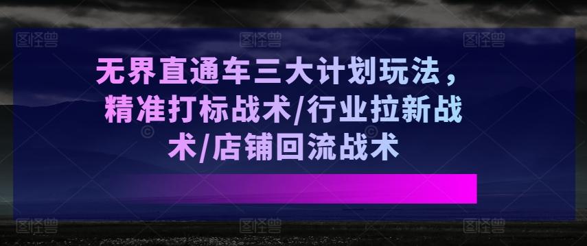 无界直通车三大计划玩法，精准打标战术/行业拉新战术/店铺回流战术-俗人圈网创