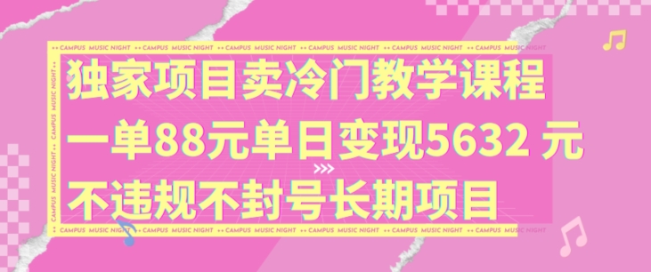 独家项目卖冷门教学课程一单88元单日变现5632元违规不封号长期项目【揭秘】-俗人圈网创