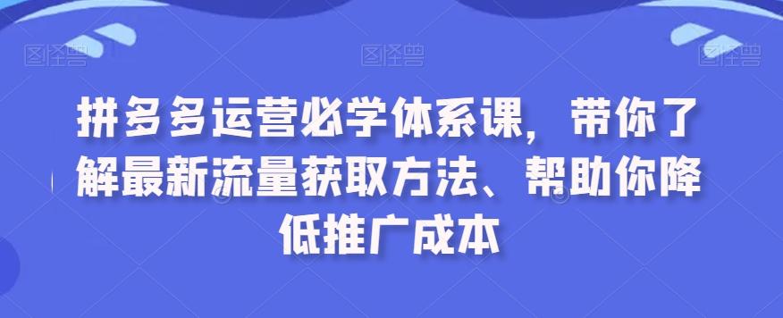 拼多多运营必学体系课，带你了解最新流量获取方法、帮助你降低推广成本-俗人圈网创
