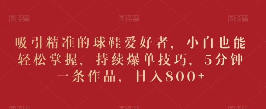 吸引精准的球鞋爱好者，小白也能轻松掌握，持续爆单技巧，5分钟一条作品，日入800+【揭秘】-俗人圈网创