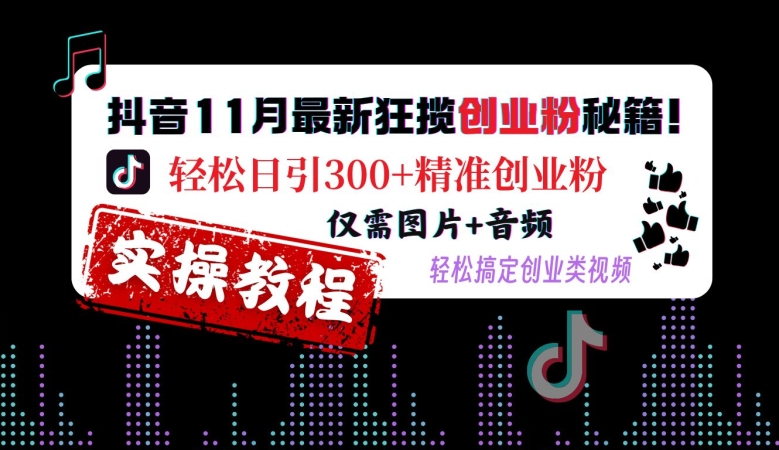 抖音11月最新狂揽创业粉秘籍，轻松日引300+精准创业粉，仅需图片+音频，轻松搞定创业类视频-俗人圈网创