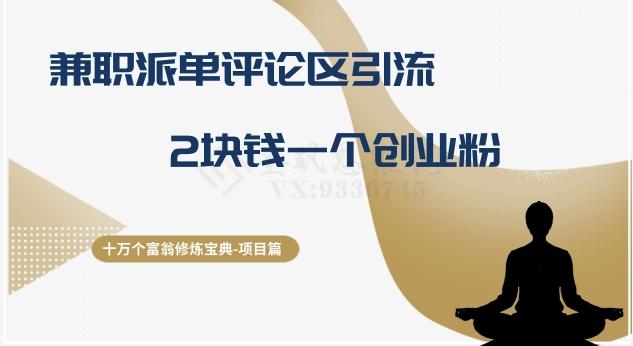 十万个富翁修炼宝典之11.兼职派单评论区引流，2块钱一个创业粉-俗人圈网创