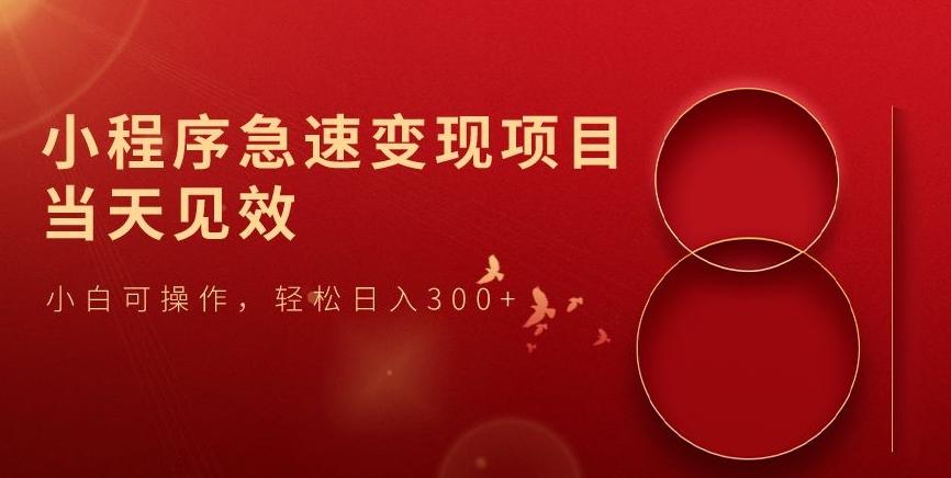 小程序急速变现项目，当天见效，小白可操作，轻松日入300+-俗人圈网创