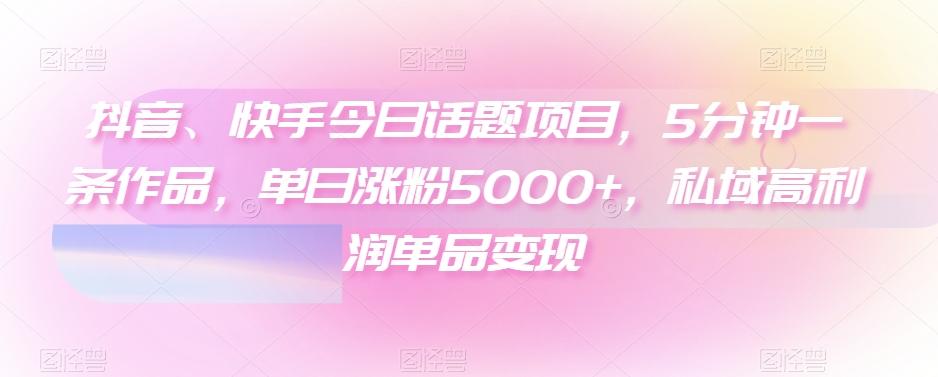 抖音、快手今日话题项目，5分钟一条作品，单日涨粉5000+，私域高利润单品变现-俗人圈网创