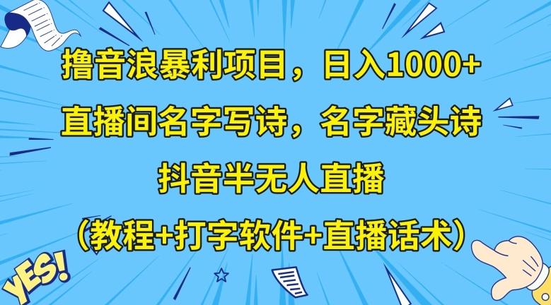 撸音浪暴利项目,日入1000+,直播间名字写诗,名字藏头诗,抖音半无人直播(教程+打字软件+直播话术)【揭秘】