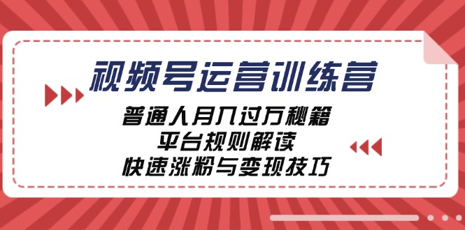 视频号运营训练营：普通人月入过万秘籍，平台规则解读，快速涨粉与变现-俗人圈网创