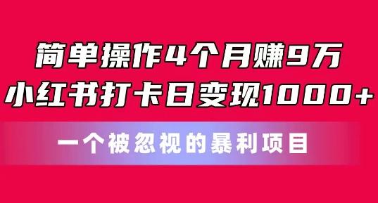 简单操作4个月赚9w，小红书打卡日变现1k，一个被忽视的暴力项目【揭秘】-俗人圈网创