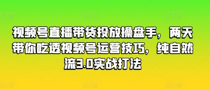 视频号直播带货投放操盘手，两天带你吃透视频号运营技巧，纯自然流3.0实战打法-俗人圈网创