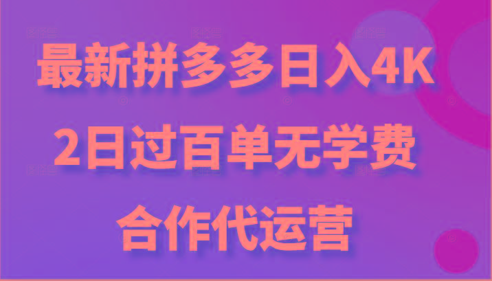 最新拼多多，日入4K+，2日过百单无学费，合作代运营-俗人圈网创